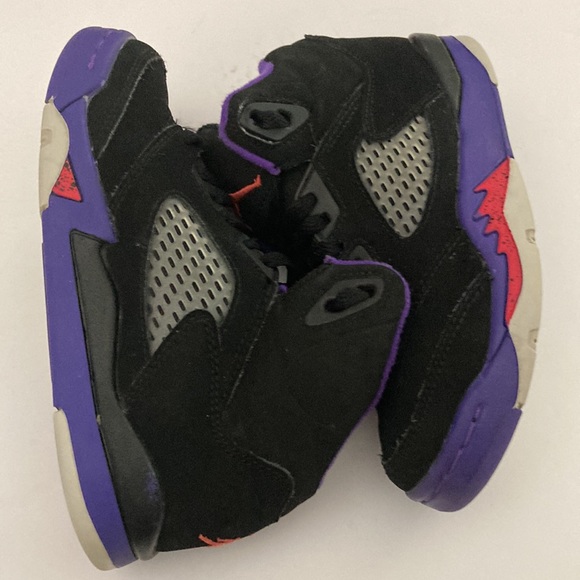 GUC Nike Jordan 5 Retro Raptors Size 11C Kids Black Ember Glow Fierce Purple - Picture 7 of 12